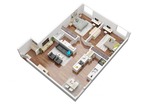 Floor plan for 2 beds, 1 bath, 770 sqft